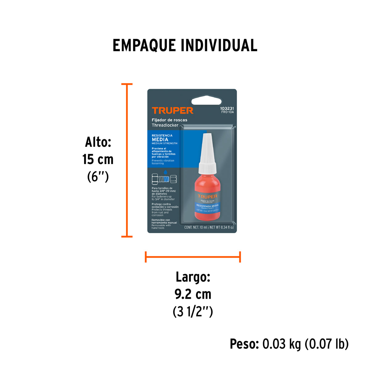 Fijador de roscas removible 10 ml azul TRUPER