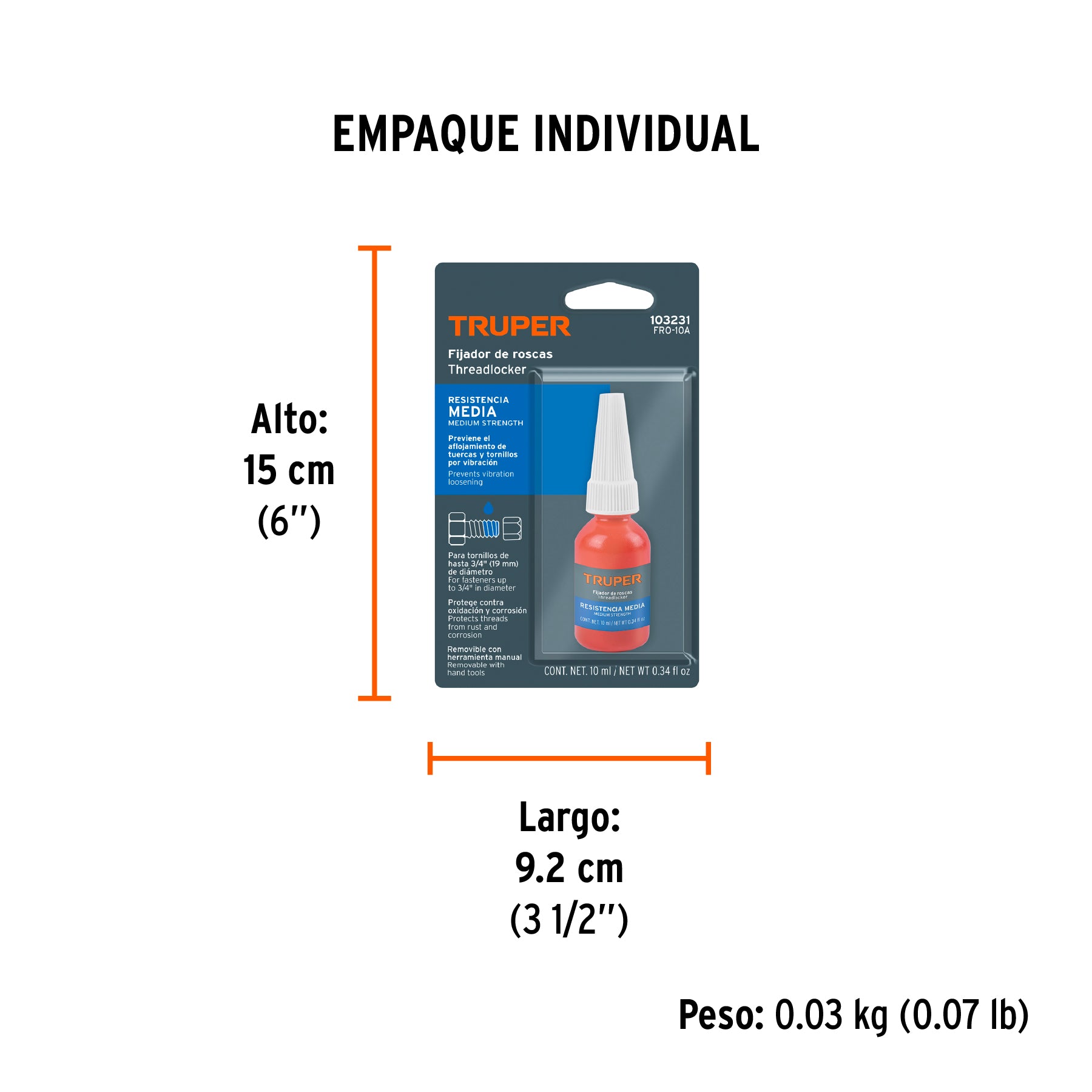 Fijador de roscas removible 10 ml azul TRUPER