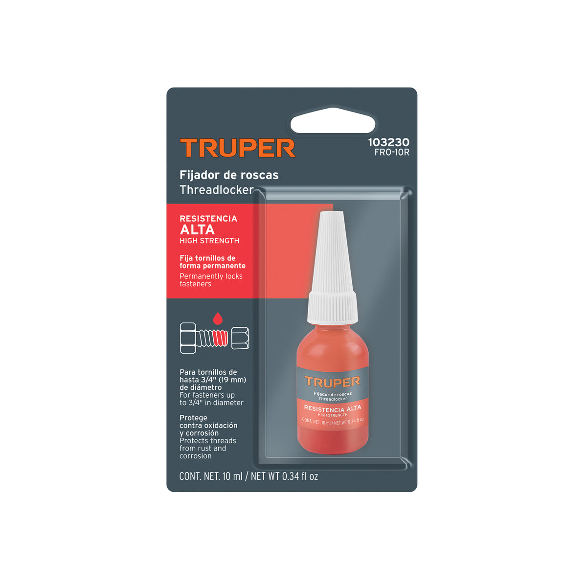 Fijador de roscas permanente 10 ml rojo TRUPER