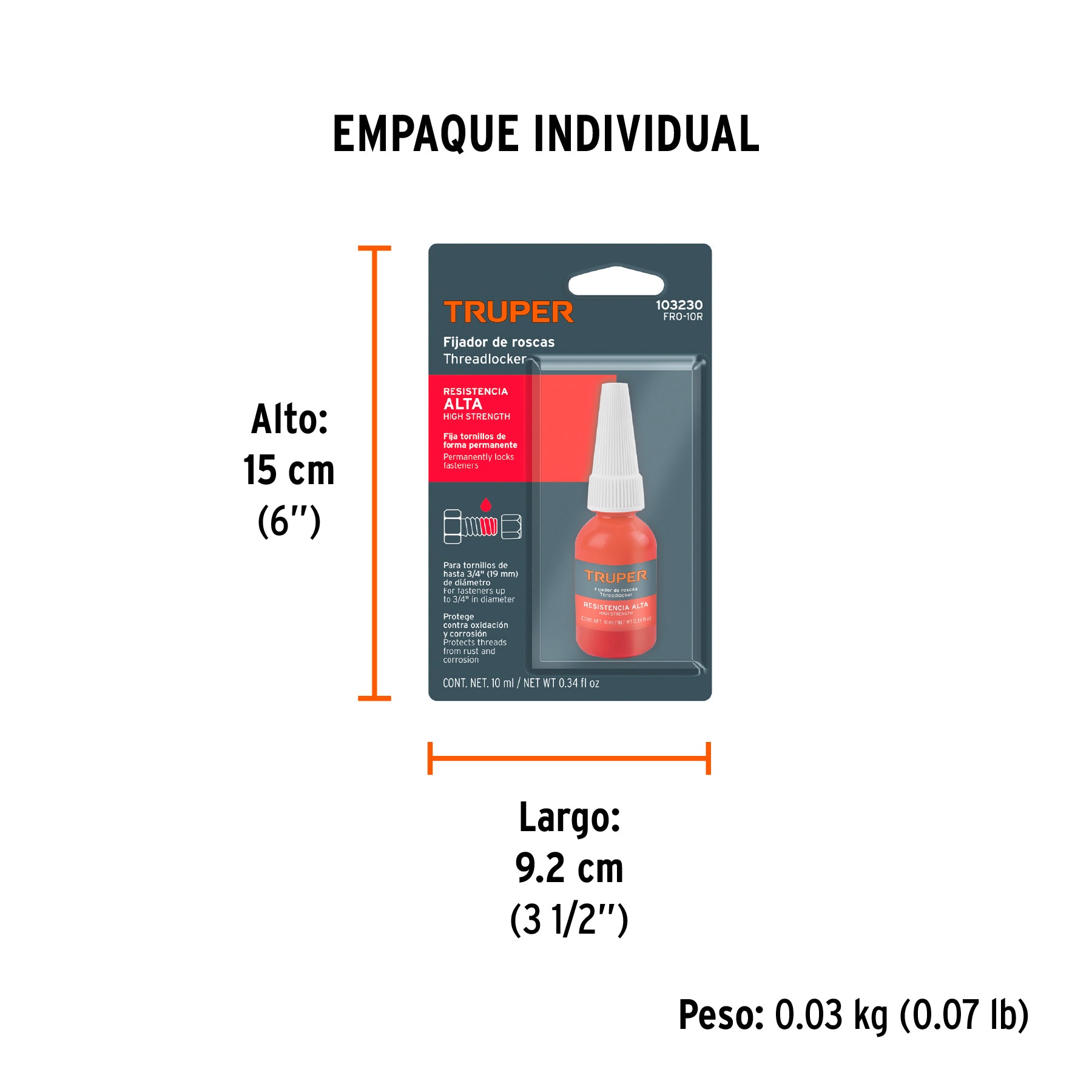 Fijador de roscas permanente 10 ml rojo TRUPER