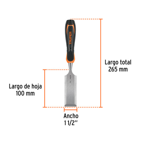 Formón 1-1/2' mango Comfort Grip, Truper 1/2'