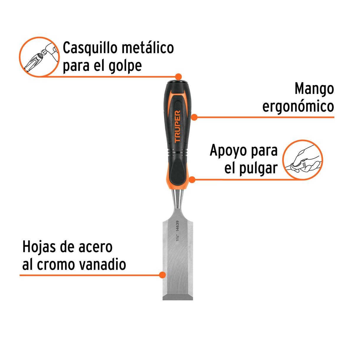 Formón 1-1/2' mango Comfort Grip, Truper 1/2'