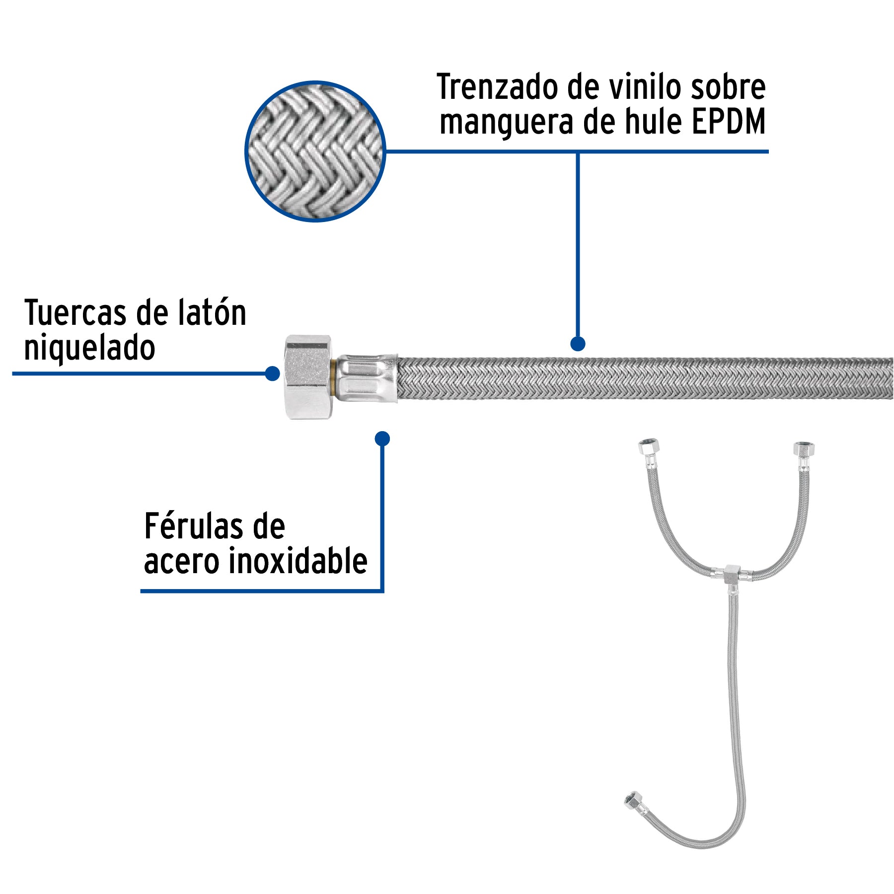 Manguera "T" lavabo/fregadero vinilo 1/2"x1/2"x1/2" 55cm