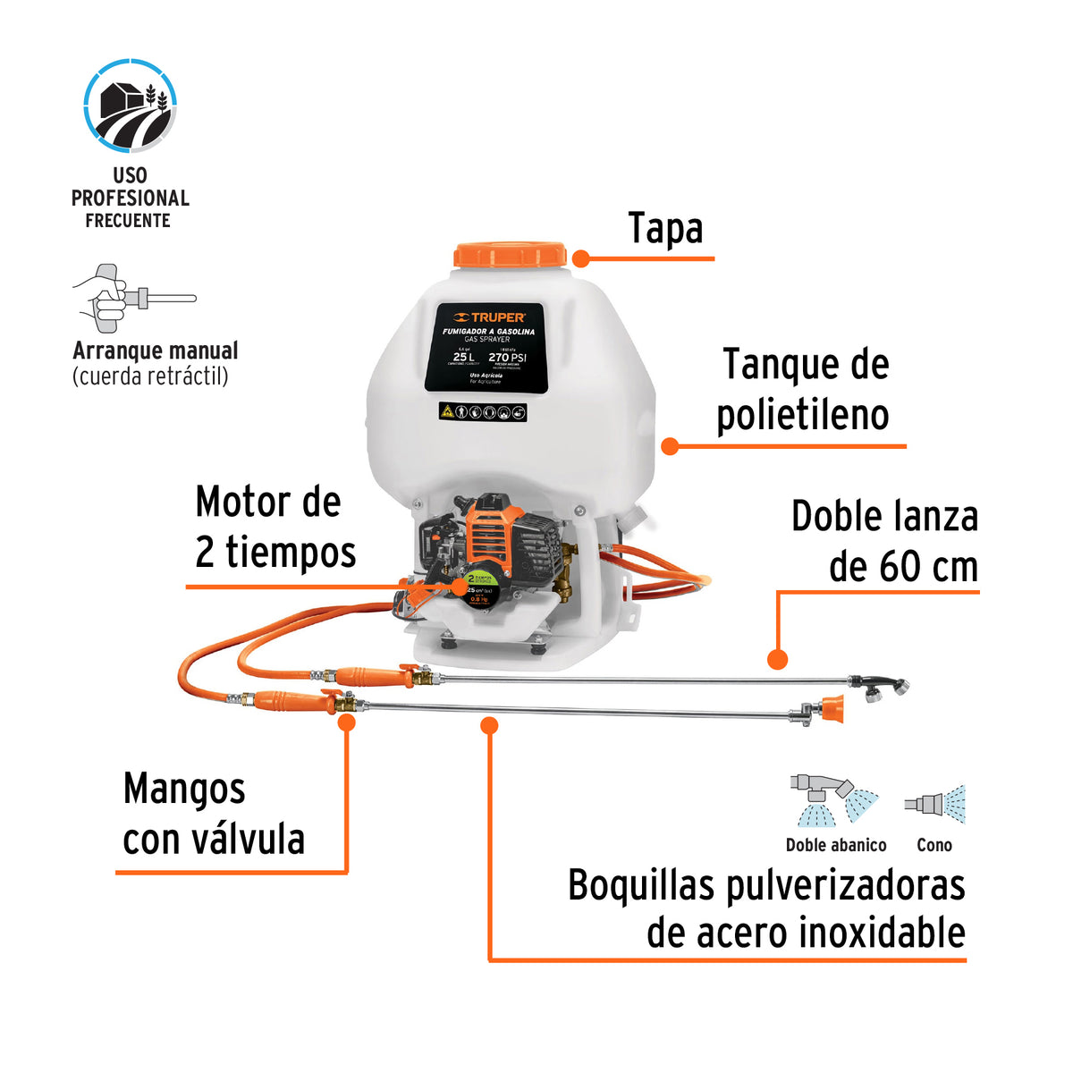 Fumigador de 25 L con motor a gasolina de 2 tiempos Truper