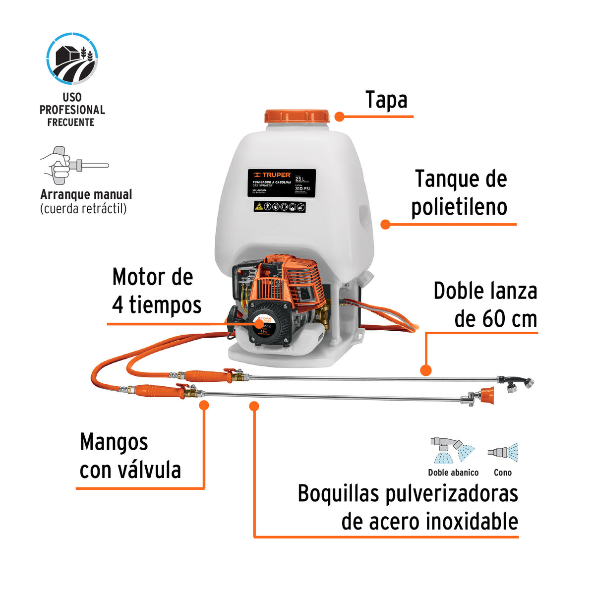 Fumigador de 25 L con motor a gasolina de 4 tiempos Truper
