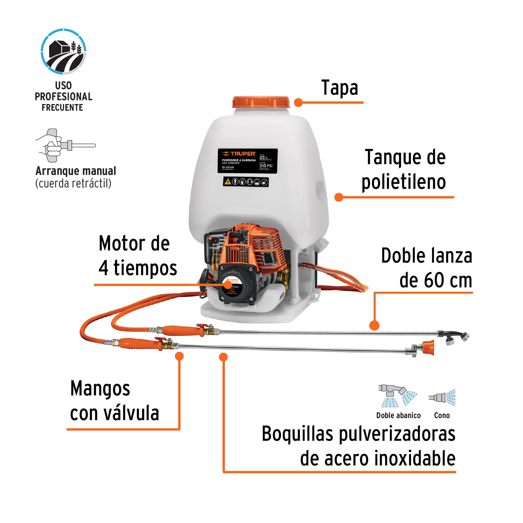 Fumigador de 25 L con motor a gasolina de 4 tiempos Truper