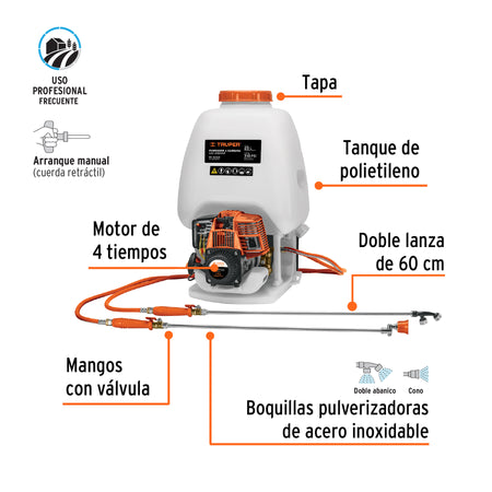 Fumigador de 25 L con motor a gasolina de 4 tiempos Truper