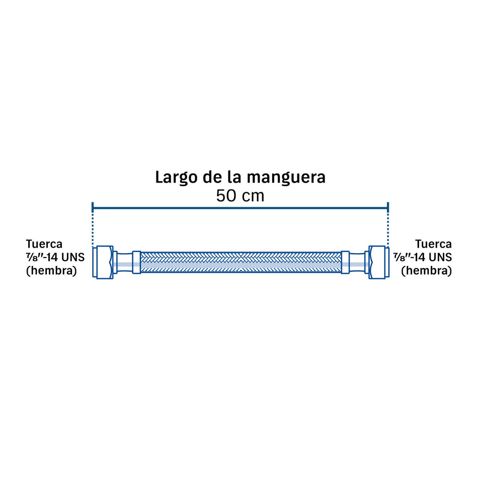 Manguera para WC de aluminio, 7/8 x 7/8", 50 cm, BASIC
