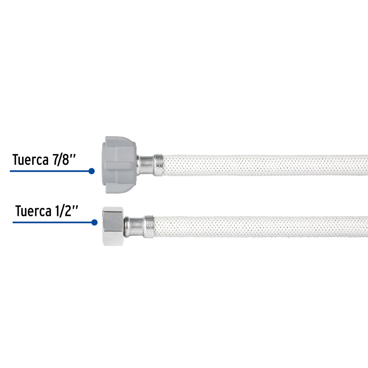 Manguera p/WC vinilo blanco 1/2x7/8" 35cm plastico/laton