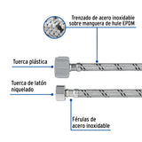 Manguera p/WC, acero inox, 3/8'x7/8', 35cm, plástico/latón 3/8', 7/8', 35cm