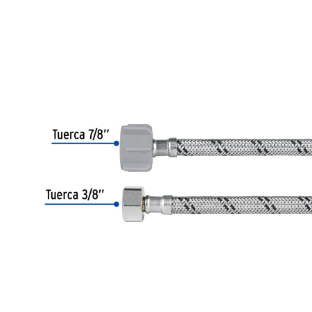 Manguera p/WC, acero inox, 3/8'x7/8', 35cm, plástico/latón 3/8', 7/8', 35cm
