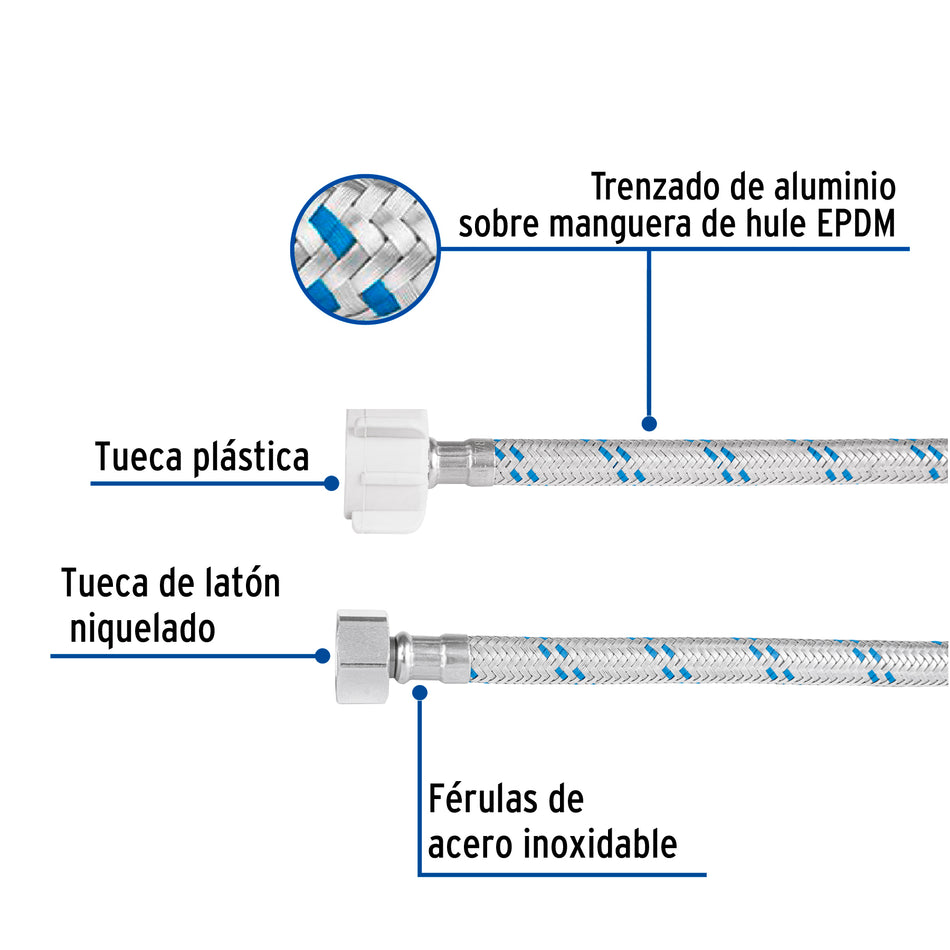 Manguera p/WC aluminio x plastico/laton 60 cm