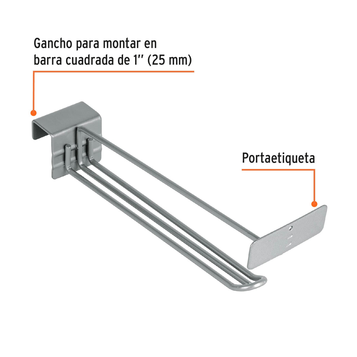 Gancho recto reforzado de 10' con portaetiqueta, Truper