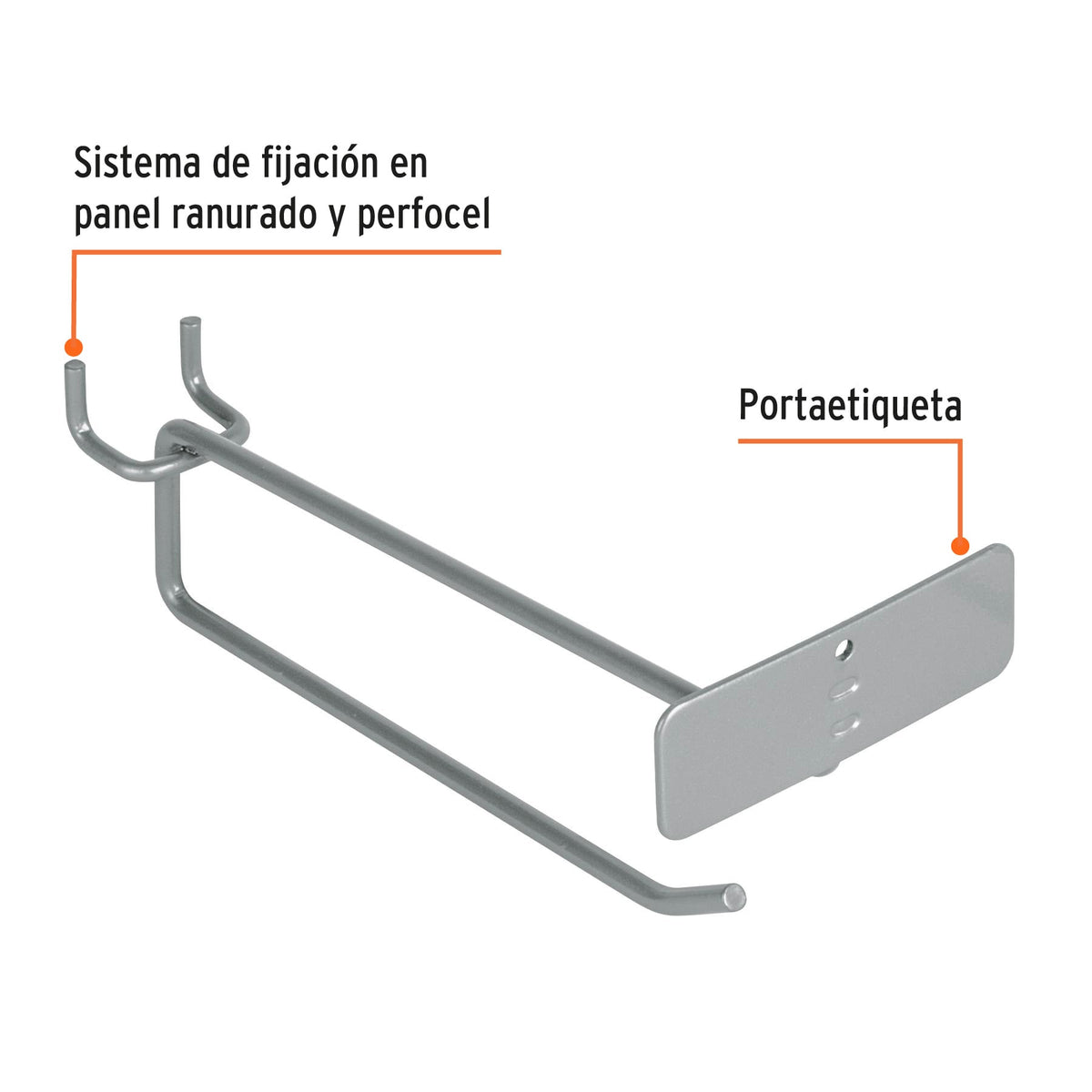 Gancho recto 6' con portaetiqueta para perfocel y ranurado 6'