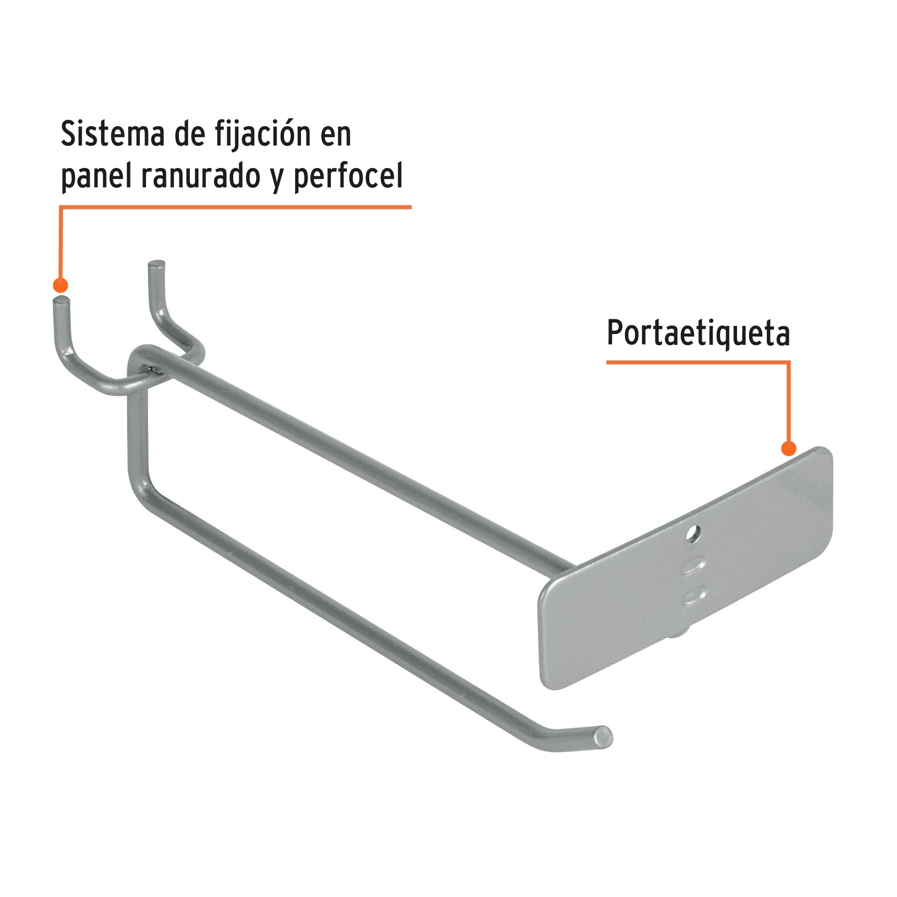Gancho recto 6' con portaetiqueta para perfocel y ranurado 6'
