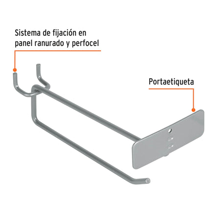 Gancho recto 6' con portaetiqueta para perfocel y ranurado 6'