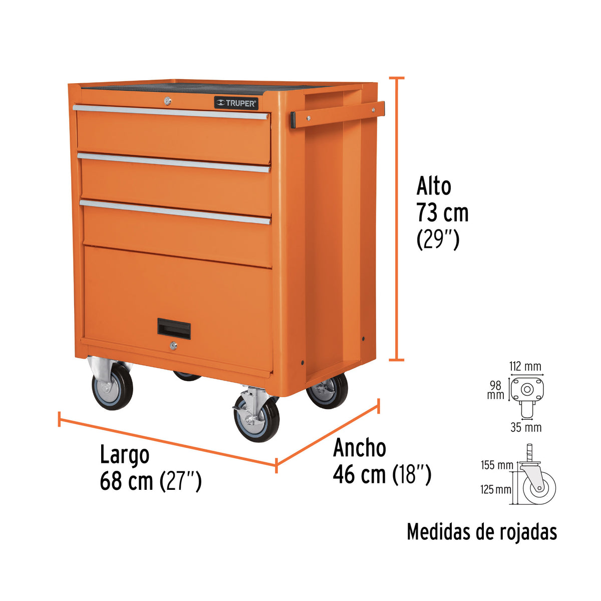 Gabinete metalico movil 4 cajones capacidad 90 kg Truper
