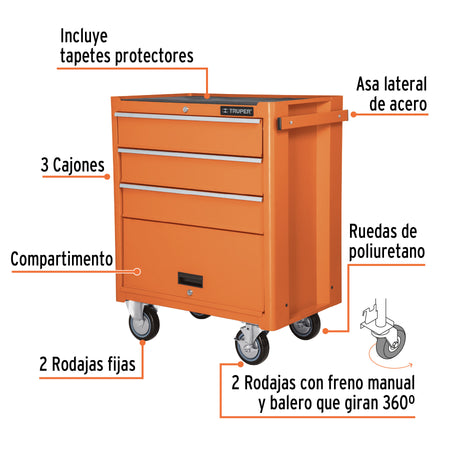 Gabinete metalico movil 4 cajones capacidad 90 kg Truper