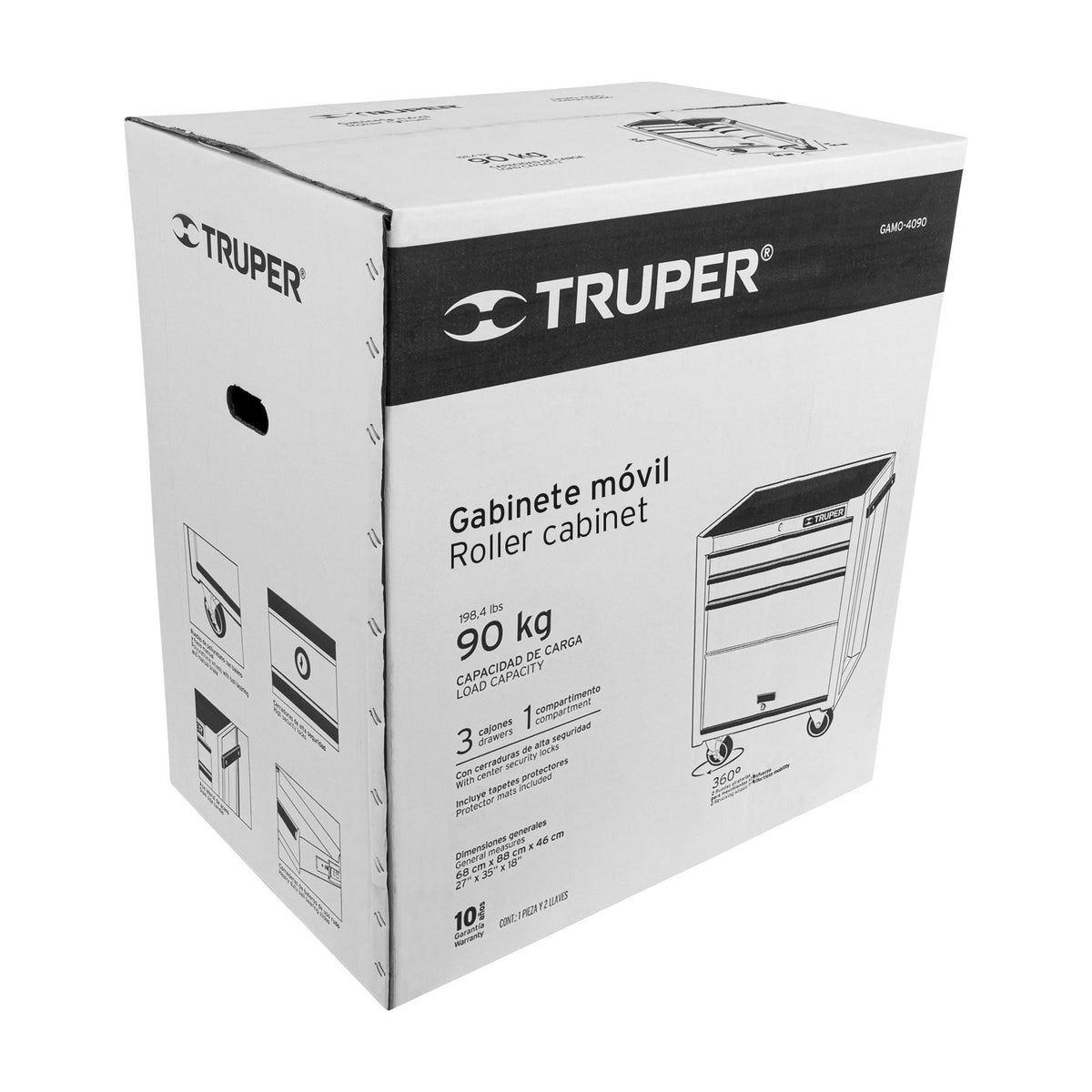 Gabinete metalico movil 4 cajones capacidad 90 kg Truper