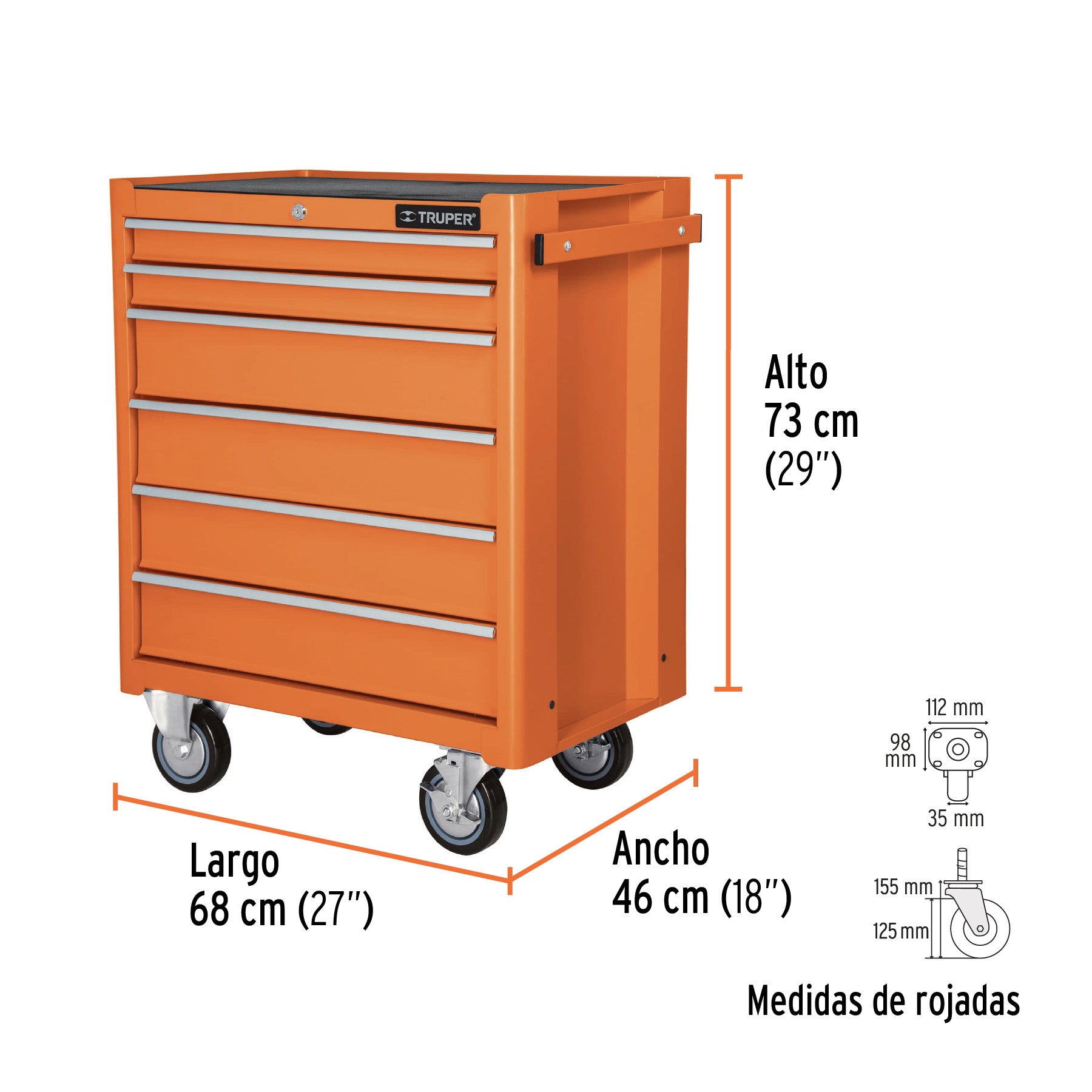 Gabinete metalico movil 6 cajones capacidad 130 kg Truper