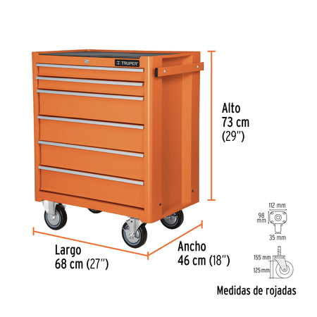 Gabinete metalico movil 6 cajones capacidad 130 kg Truper