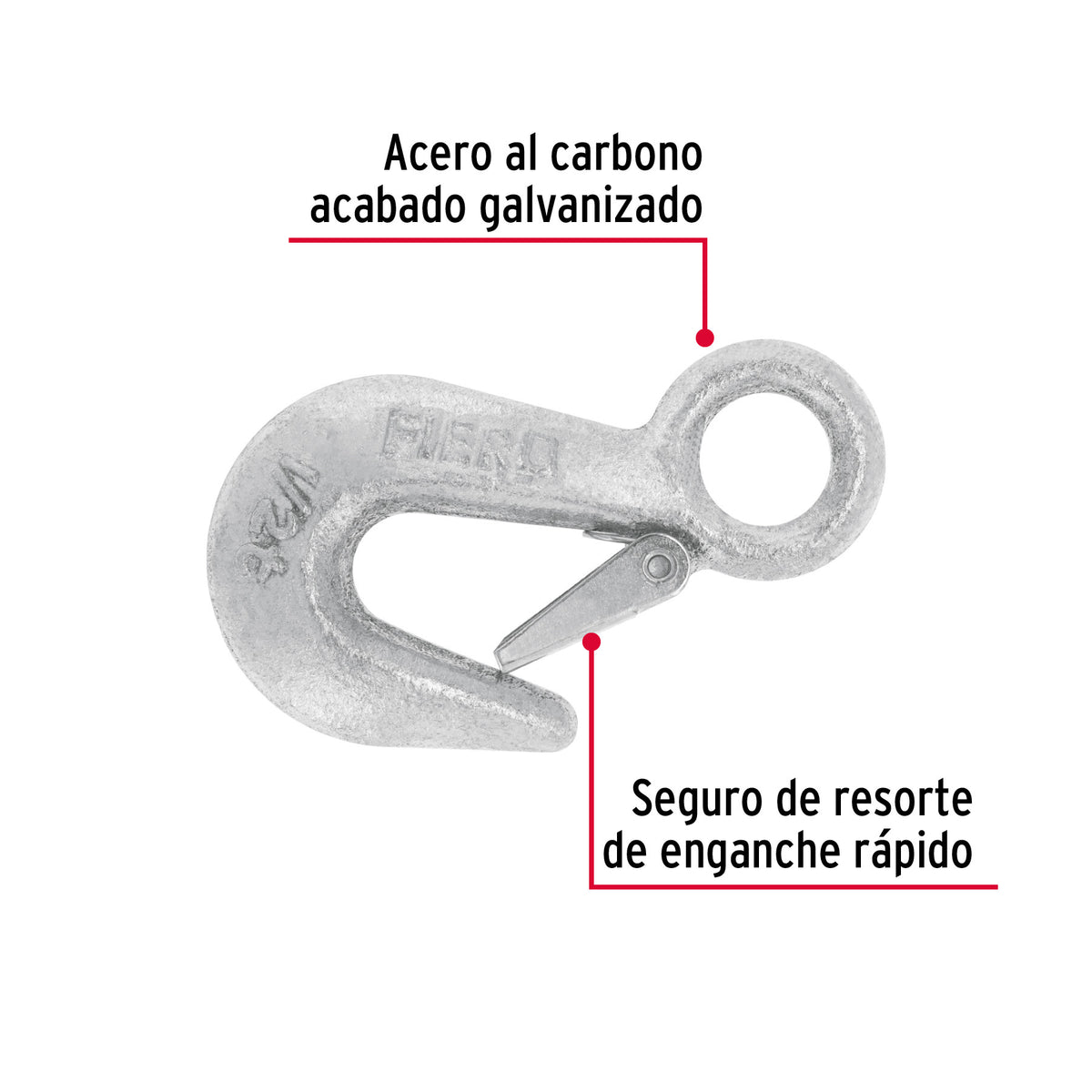 Gancho eslinga de acero forjado 3/4', carga 500 kg, FIERO 3/4', 500 kg