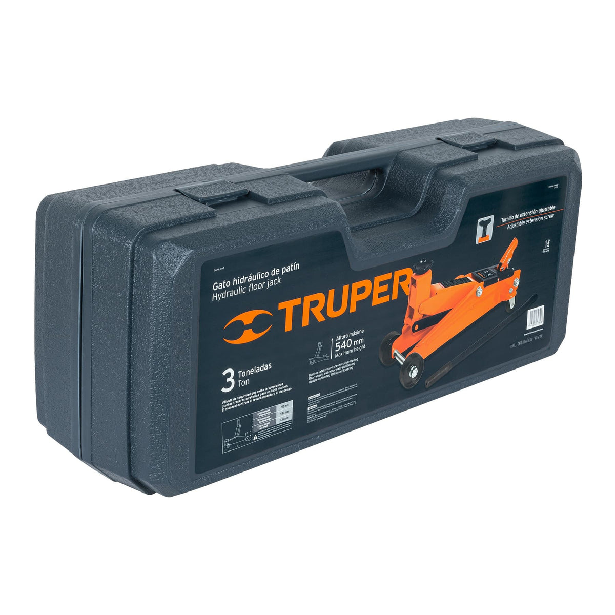 Gato hidráulico de patín 3t, 57 movimientos, maletín, Truper