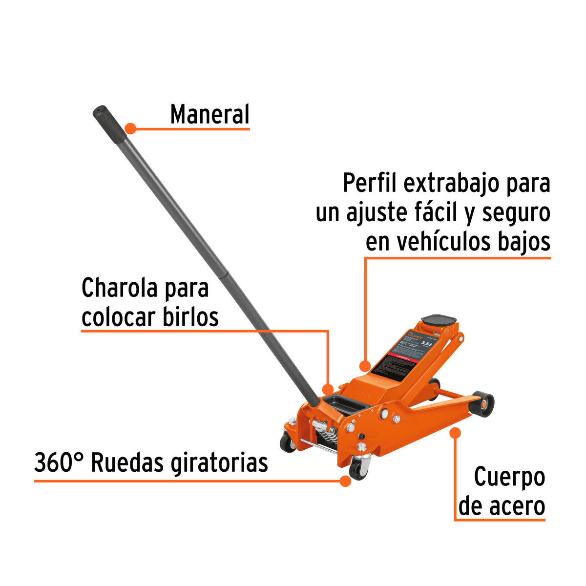 Gato hidráulico profesional de patín,3.5t, elevación rápida