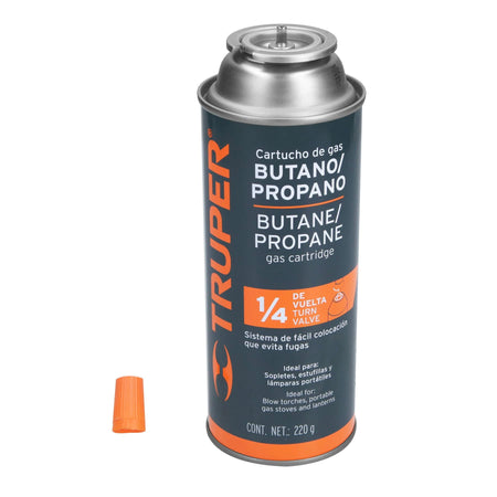 Lata de gas de 220g con valvula de 1/4 de vuelta TRUPER