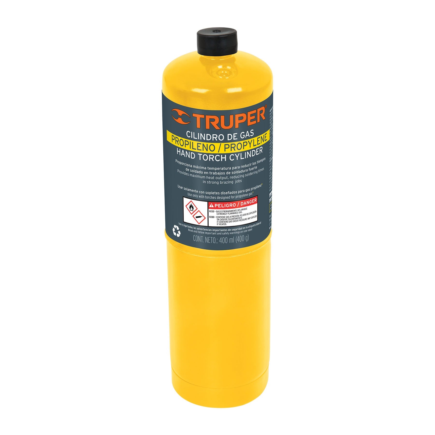 Cilindro de gas propileno de 400g amarillo TRUPER