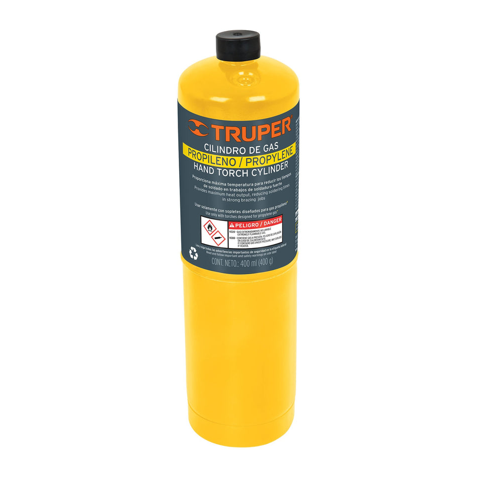 Cilindro de gas propileno de 400g amarillo TRUPER