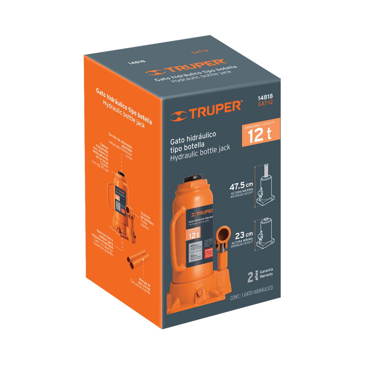 Gato hidráulico de botella de 12 Ton, Truper