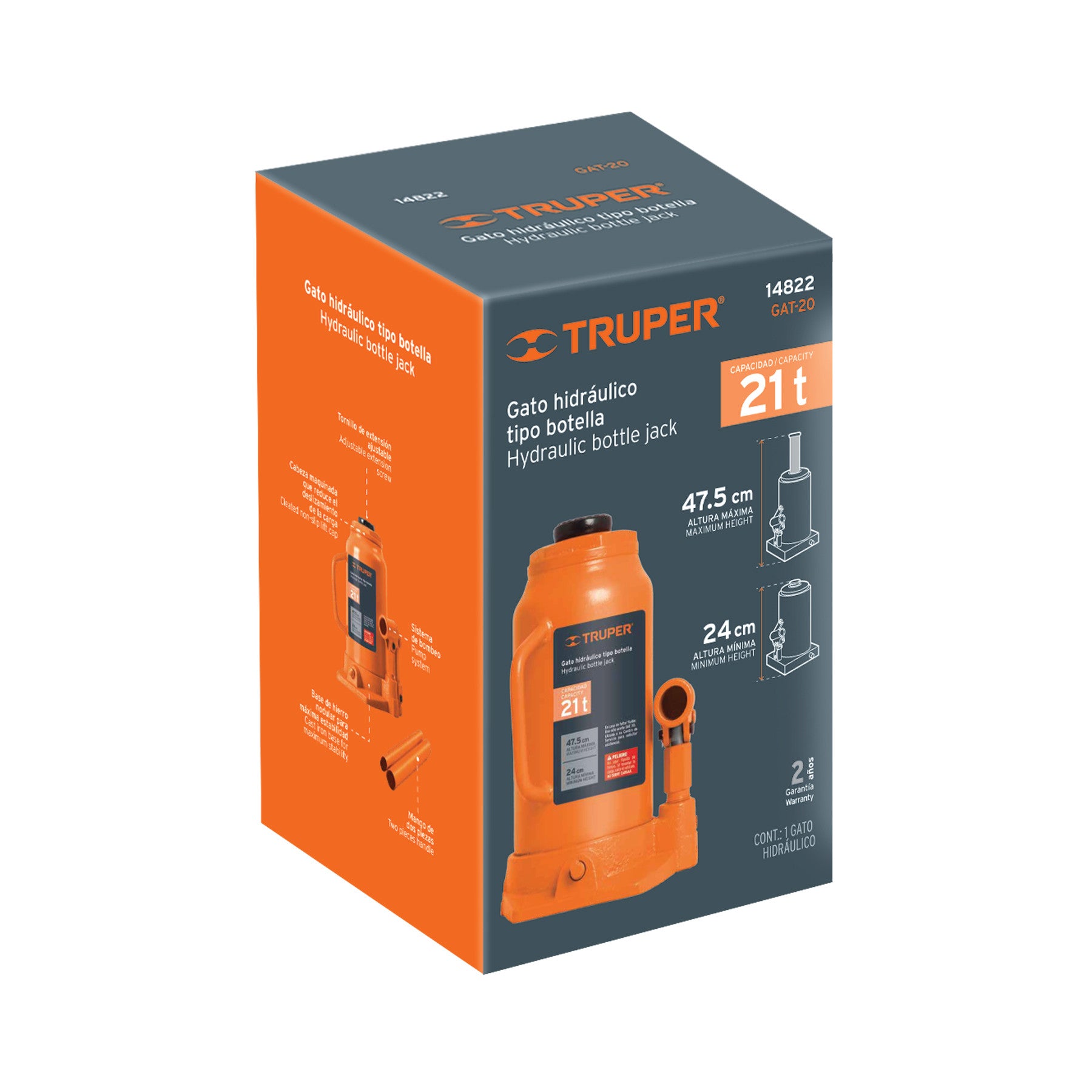 Gato hidráulico de botella de 21 Ton, TRUPER