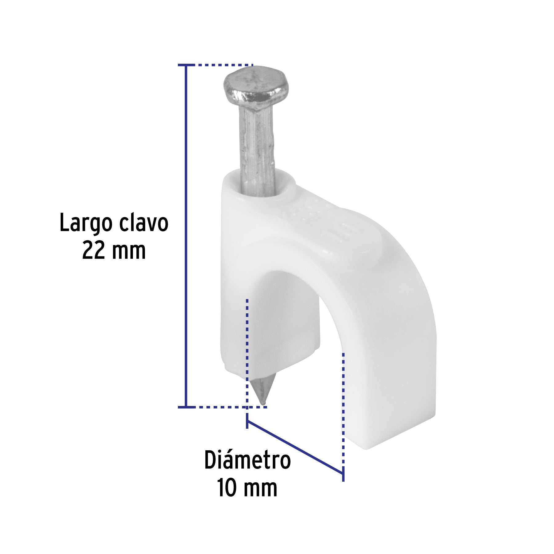Bolsa con 500 grapas blancas de 10 mm para cable redondo