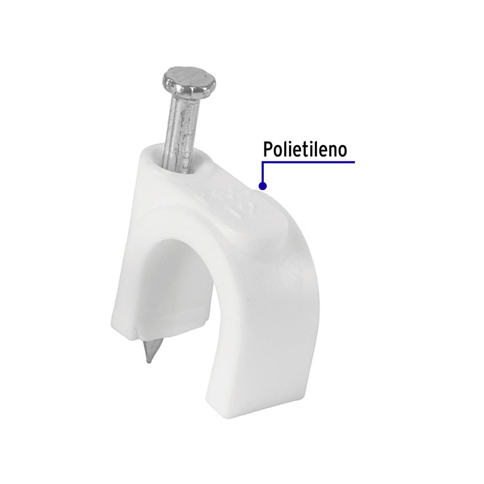 Bolsa con 20 grapas blancas de 10 mm para cable redondo 10 mm