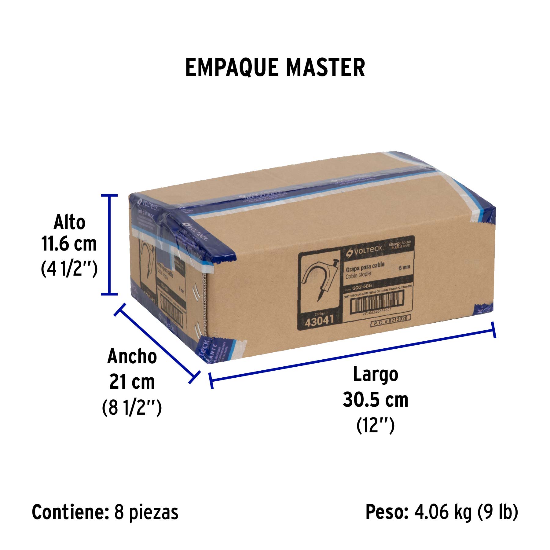 Bolsa con 500 grapas blancas de 6 mm para cable redondo