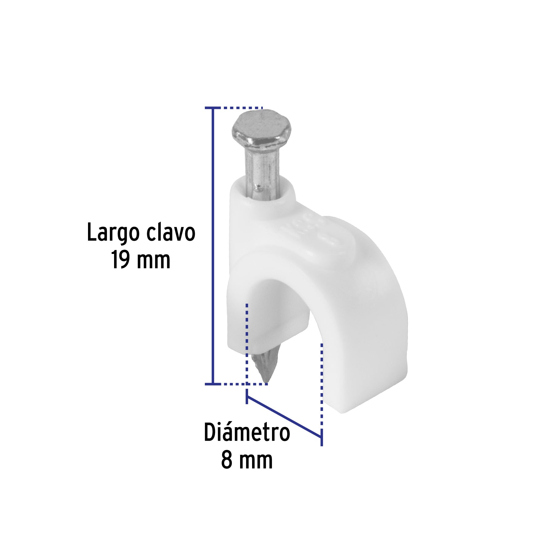 Bolsa con 500 grapas blancas de 8 mm para cable redondo
