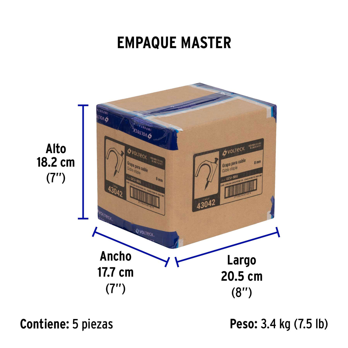Bolsa con 500 grapas blancas de 8 mm para cable redondo
