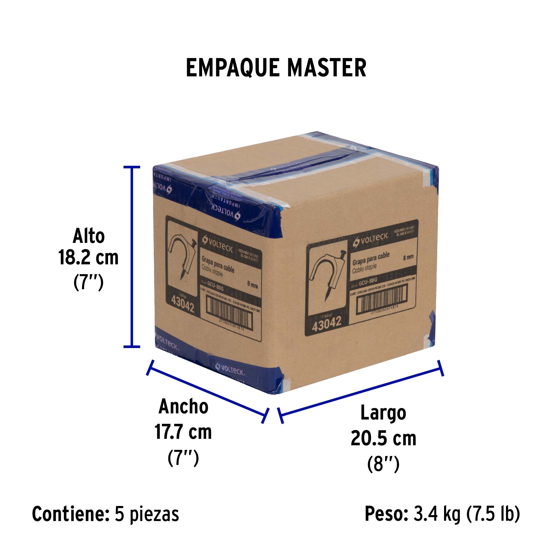 Bolsa con 500 grapas blancas de 8 mm para cable redondo