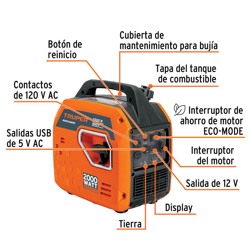 Generador silencioso inverter 2.2kW 80 cc encendido manual