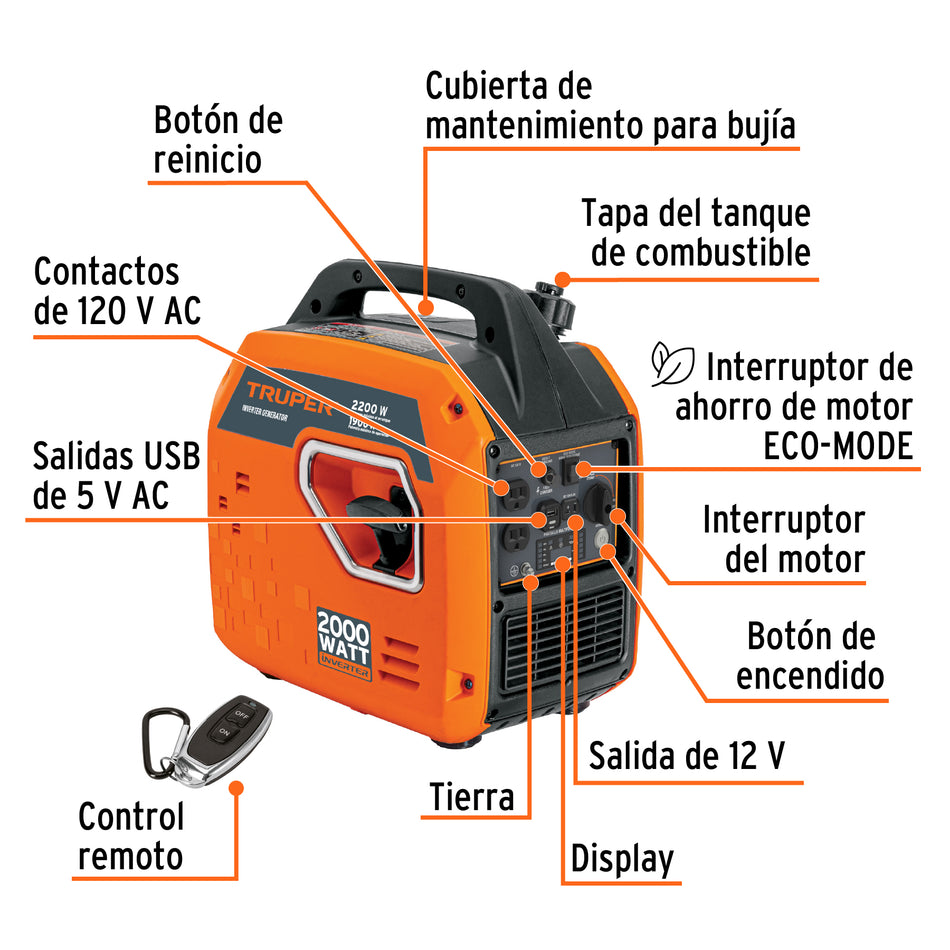 Generador silencioso inverter 2.2kW 80 cc enc. electronico