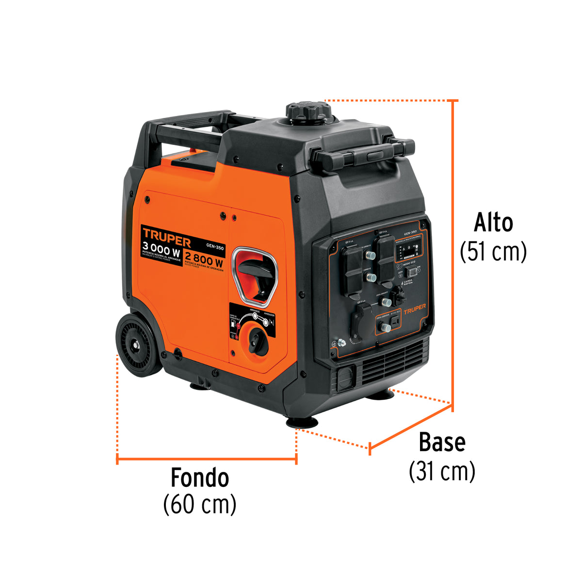 Generador inversor silencioso 3 kW, encendido manual, TRUPER