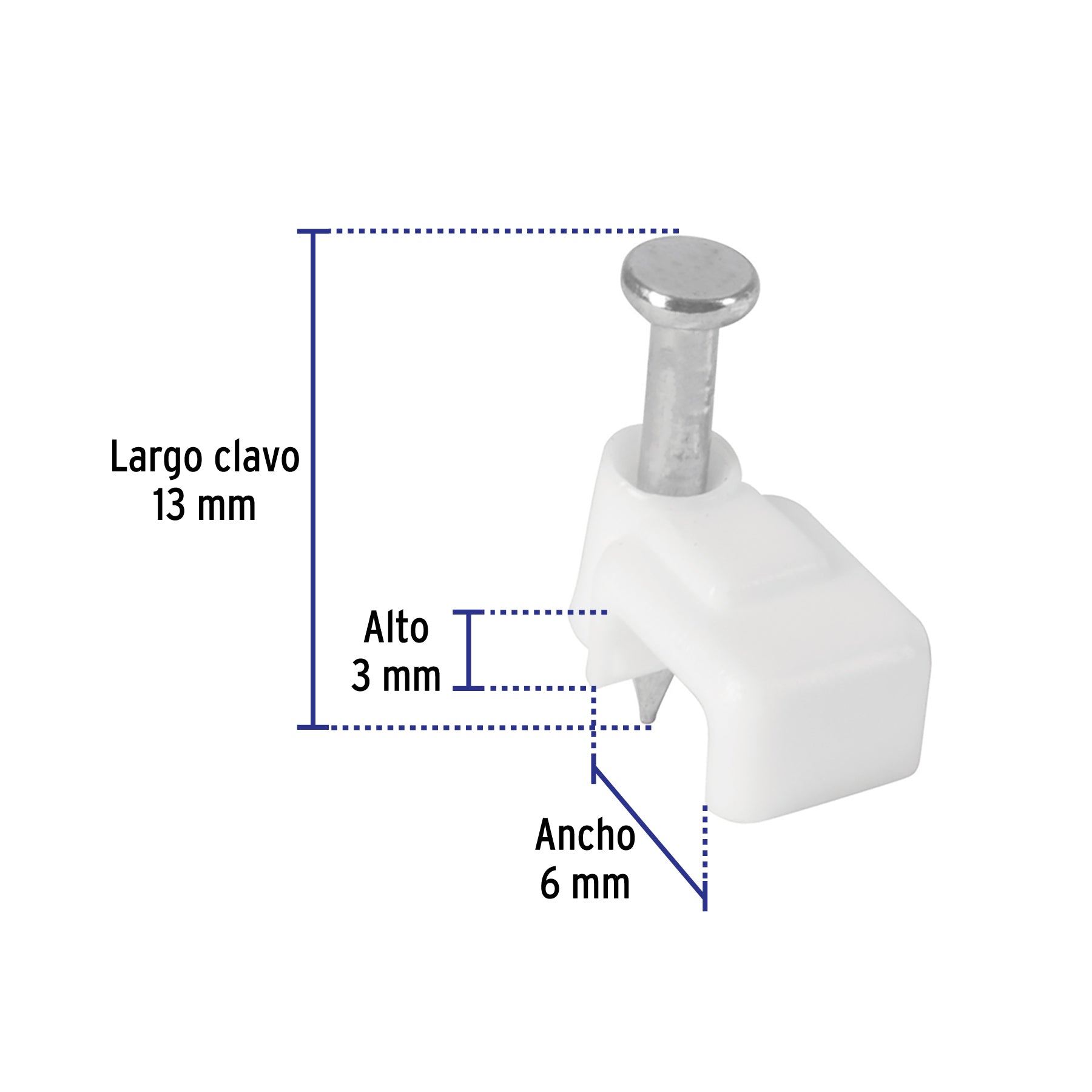 Bolsa con 500 grapas blancas de 3 X 6 mm para cable plano