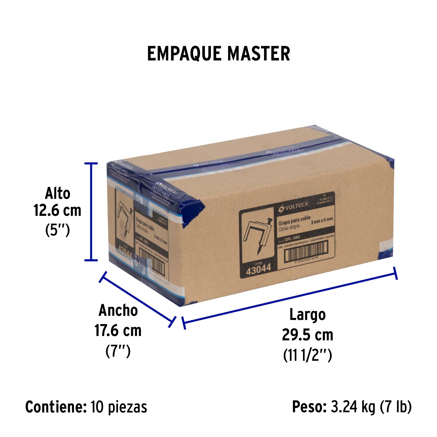 Bolsa con 500 grapas blancas de 3 X 6 mm para cable plano