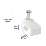 Bolsa con 20 grapas blancas de 5 x 8.5 mm para cable plano