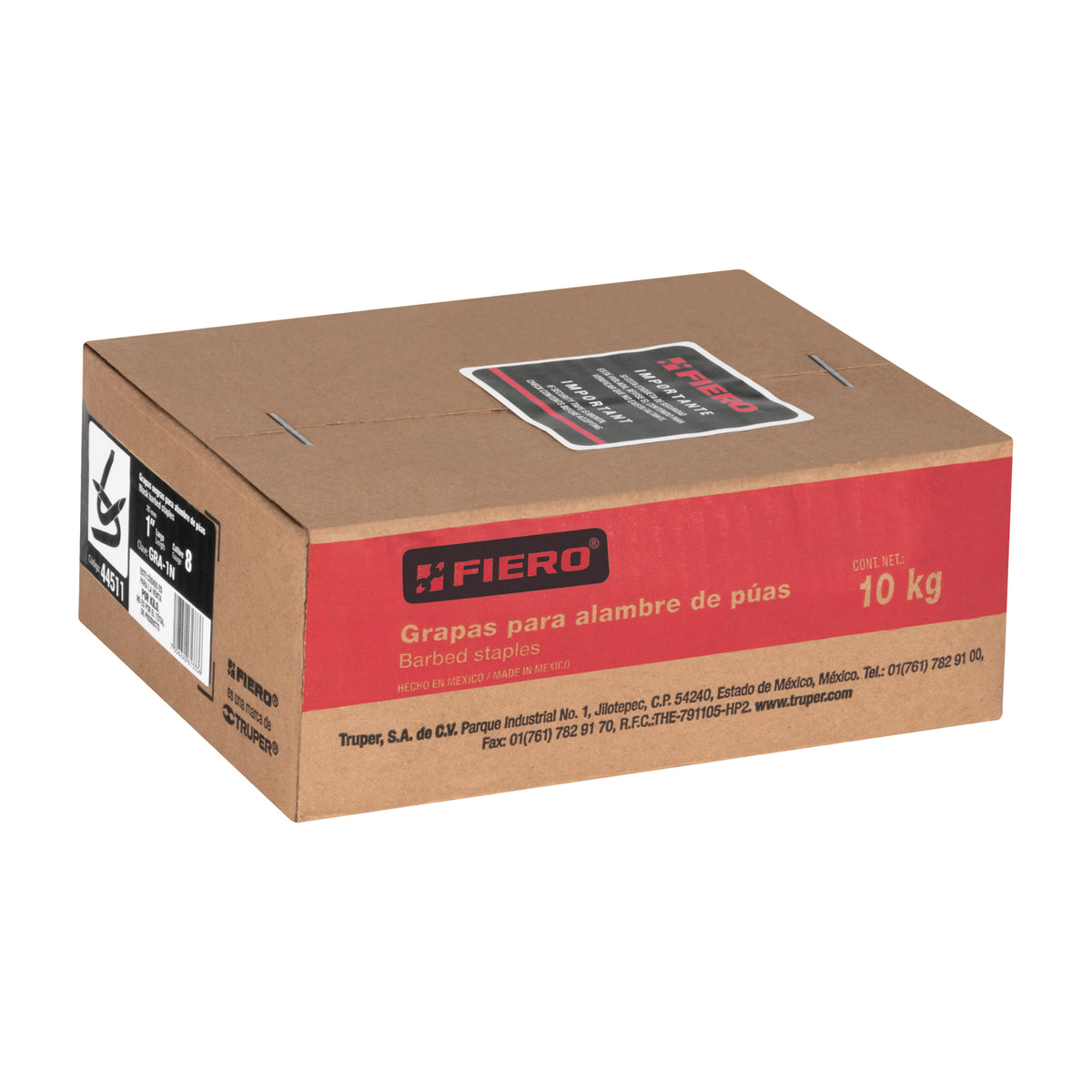 Caja con 10 kg de grapas 1" negras p/alambre de puas FIERO