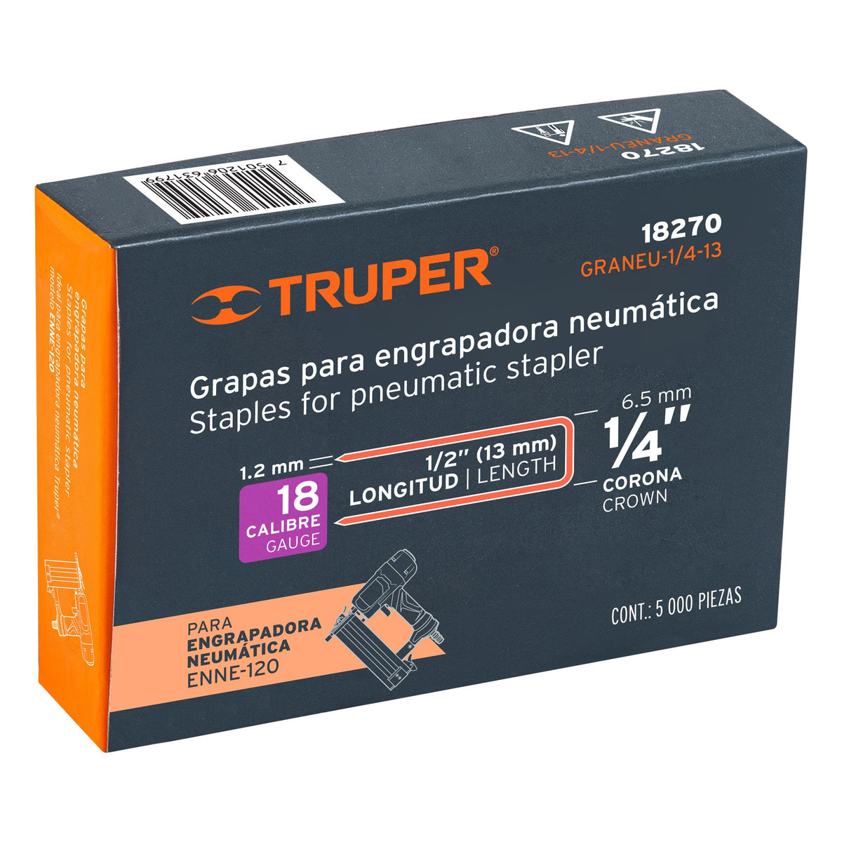 Caja con 5000 grapas corona 1/4' calibre 18, 13mm p/ENNE-120 1/4', 18, 13mm