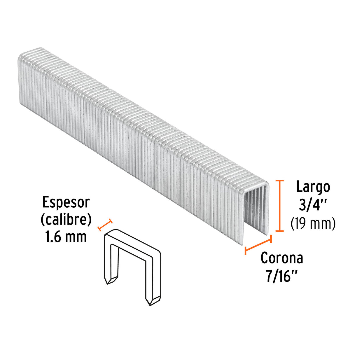 Caja con 1000 grapas corona 7/16' cal. 16, 19mm p/ENNE-160 7/16', 16, 19mm