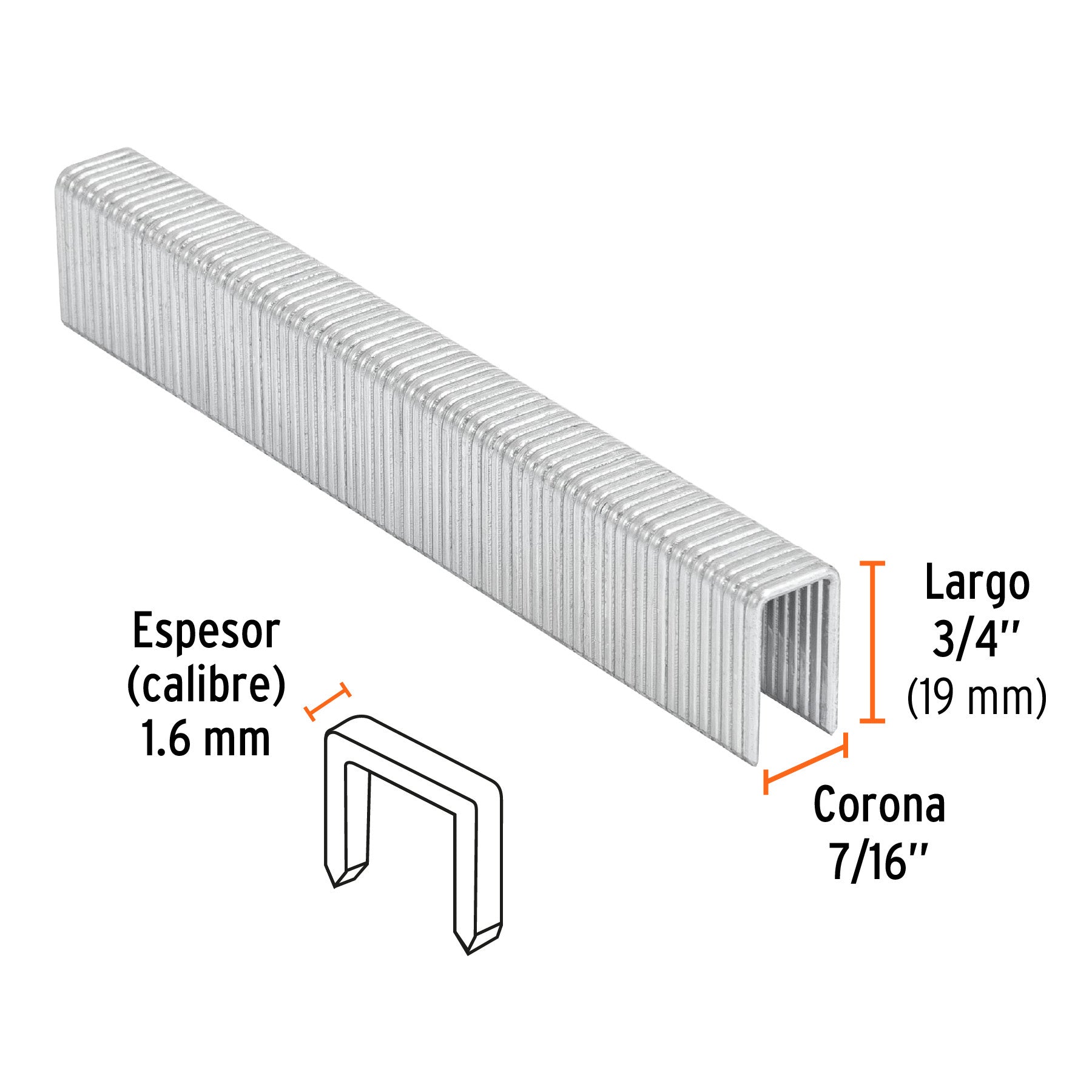 Caja con 1000 grapas corona 7/16' cal. 16, 19mm p/ENNE-160 7/16', 16, 19mm