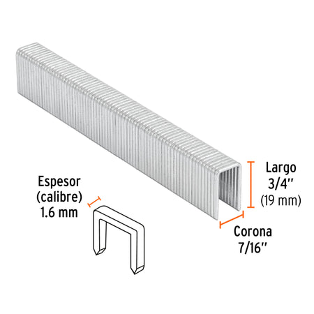 Caja con 1000 grapas corona 7/16' cal. 16, 19mm p/ENNE-160 7/16', 16, 19mm